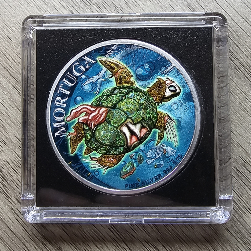 Zombucks World: Mortuga Turtle Colorized 1 oz Ounce .999 Silver Round Zombie
